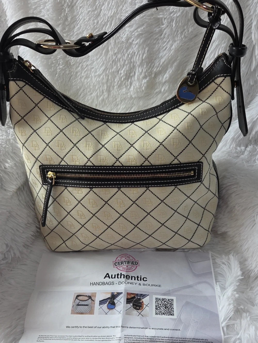 Dooney & Bourke Cream Shoulder Hobo with Black Trim